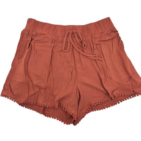 Be Bop Juniors' Clay Pom Pom Hem Elastic Waist Shorts - Size XS - NWT - Picture 1 of 5